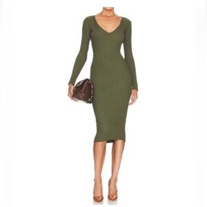 NBD Bekah Long Sleeve Ribbed Midi Dress